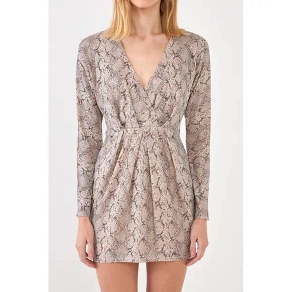 Endless Rose Snake Skin Mini Dress S NWT $90 Holographic Metallic Long Sleeve